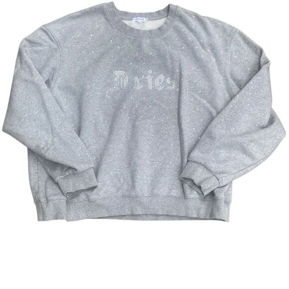 Good American Gray Cotton ARIES Rhinestone Zodiac Sweatshirt Size 2XL / 7 - Picture 1 of 6